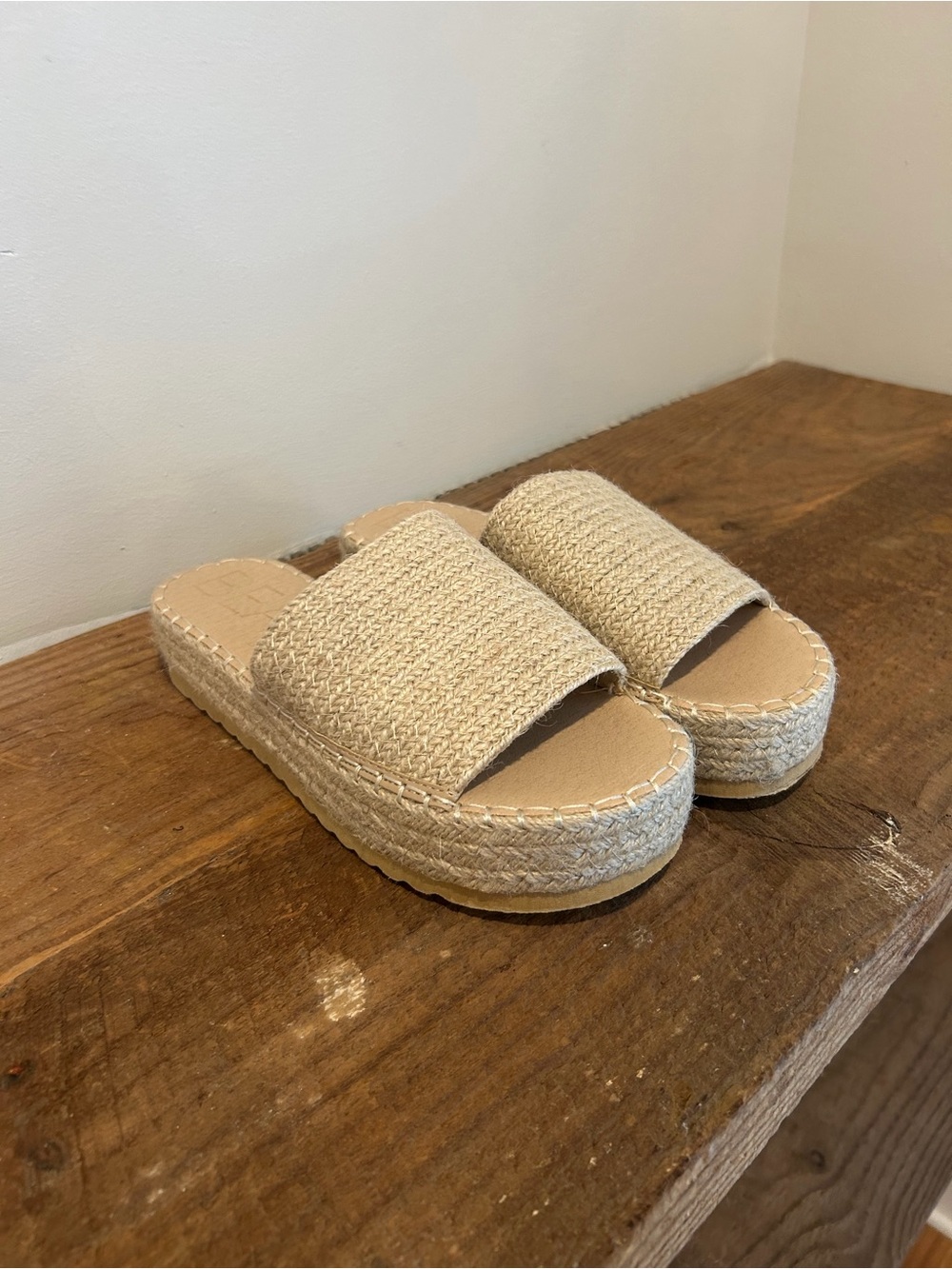 Beige Woven Platform Slide Sandals - Women's 7
